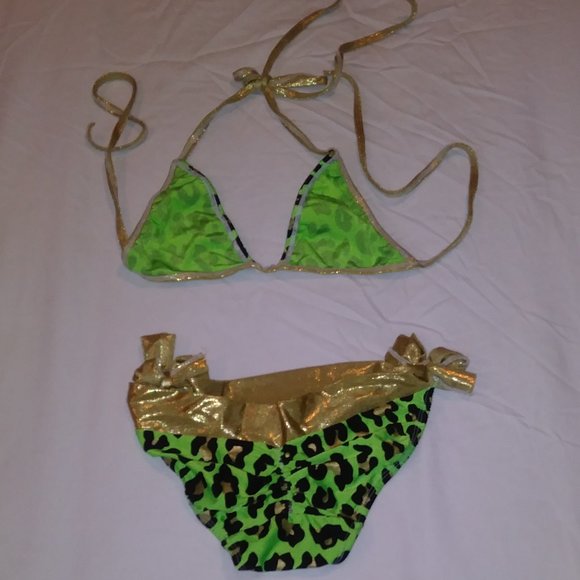 EYECATCHING ANIMAL PRINT NEON GREEN BIKINI   CUTE! - Picture 2 of 2